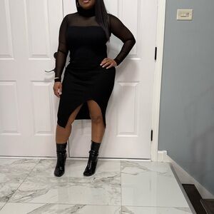 Elegant Black Sheer Sleeve Dress